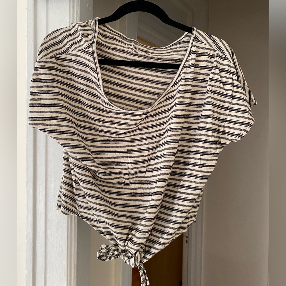 Loft cropped striped tee w/ front tie - S